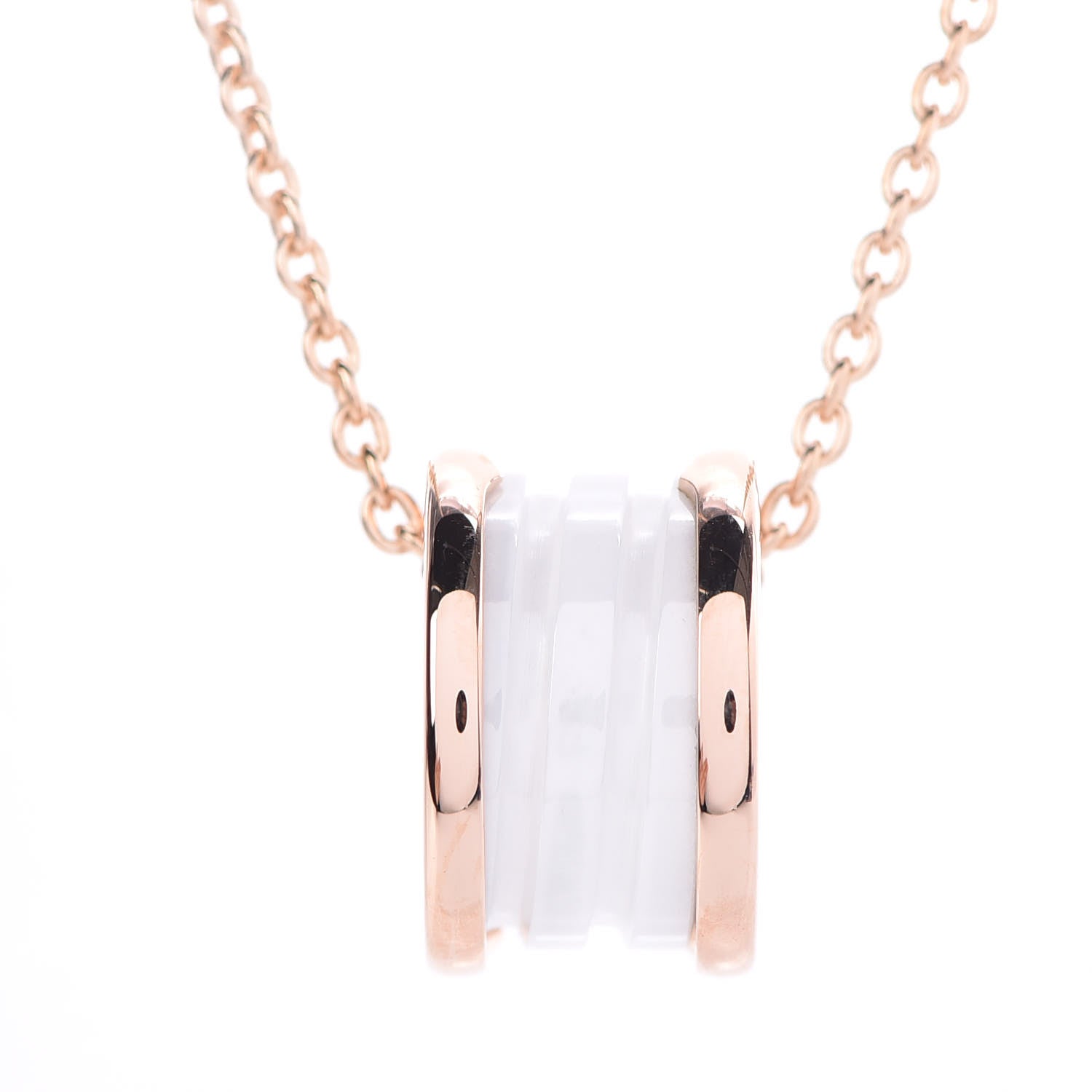 Bulgari 18K Rose Gold White Ceramic B.Zero1 Pendant Necklace 4 of 7