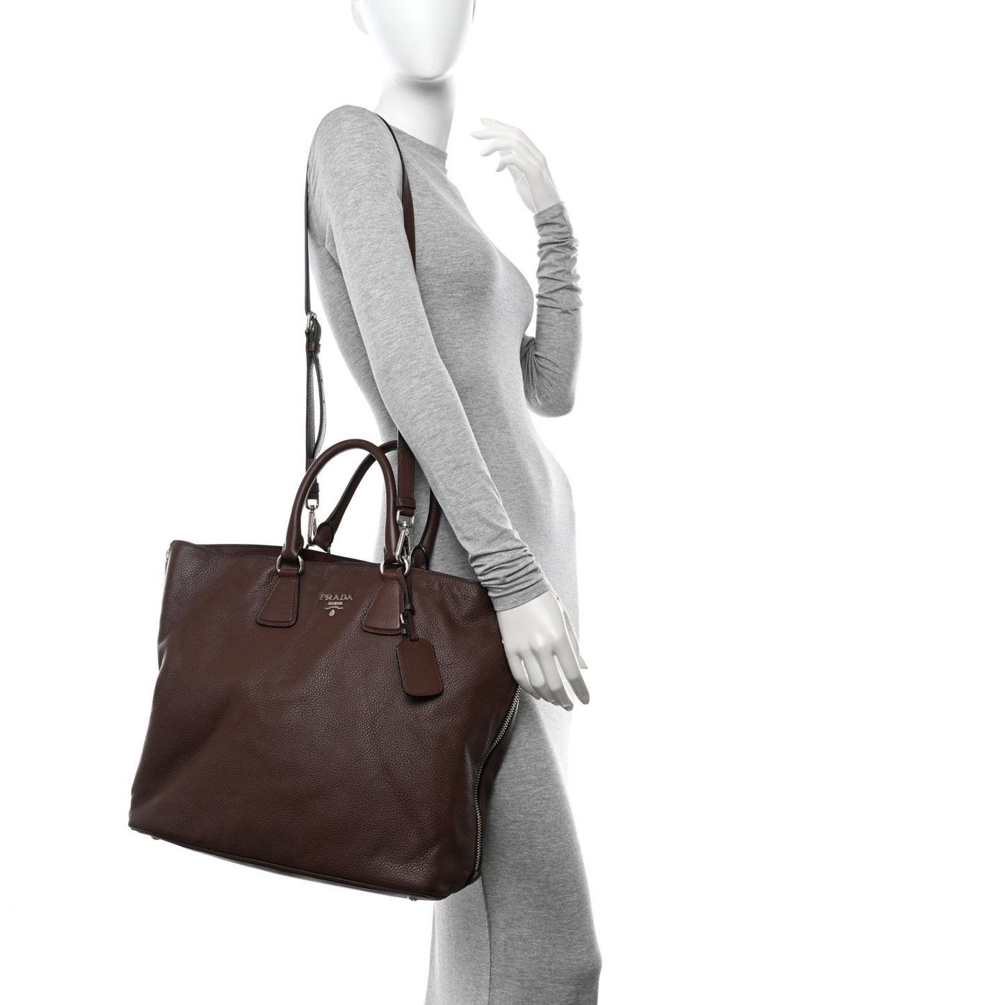 Vitello Phenix Side Zip Shopping Tote Bruciato