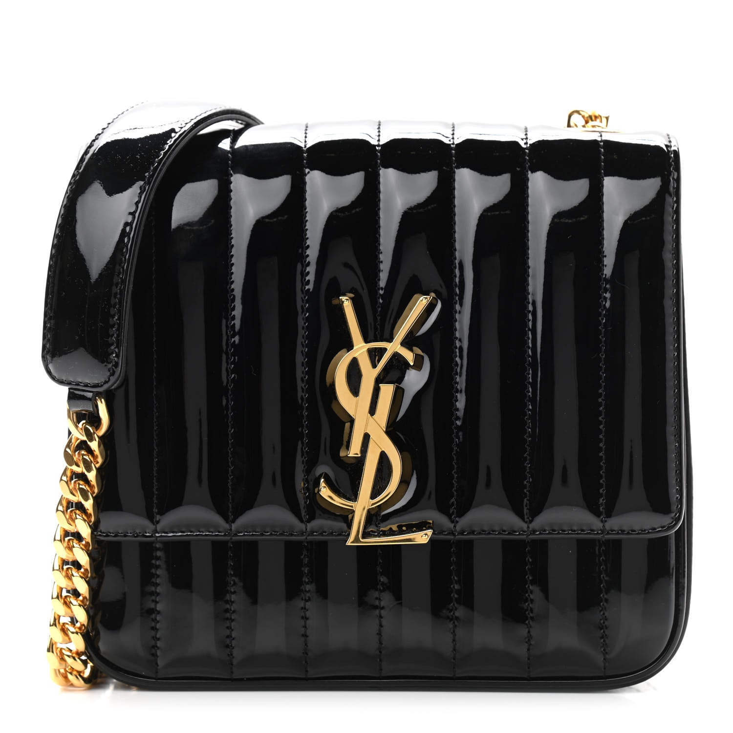 Saint Laurent Patent Calfskin Matelasse Monogram Medium Vicky Chain Bag Black 1 of 11