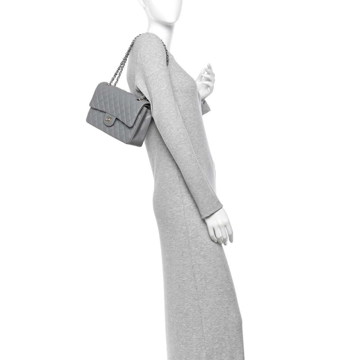 Chanel Caviar Quilted Medium Double Flap Grey 2 of 11