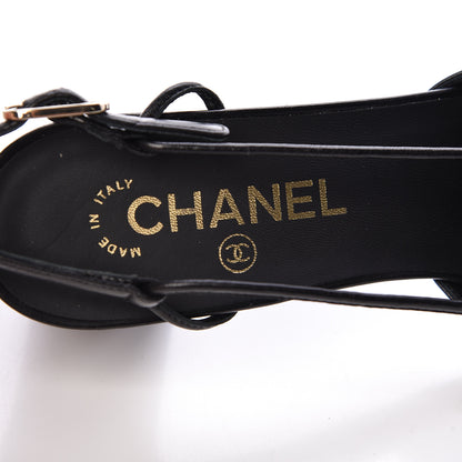 Chanel Lambskin Satin Slingback Cap Toe Bow Pumps 39.5 Black 6 of 9