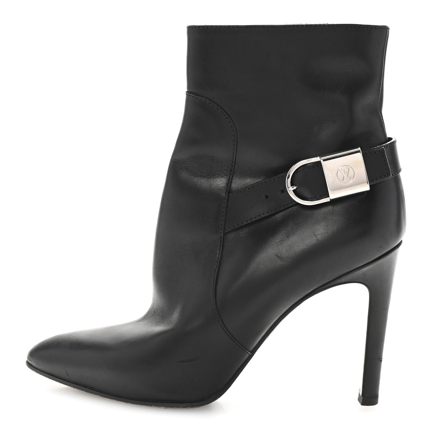 Calfskin Belted Lock Ankle Boots 37 Black