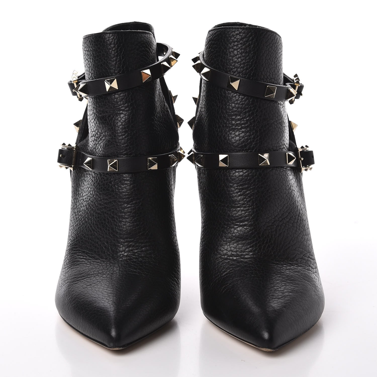 Valentino Garavani Pebbled Calfskin Rockstud Double Buckle 100mm Ankle Boots 38.5 Black 3 of 9