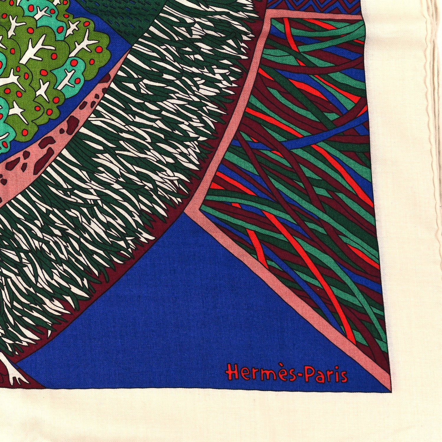 Hermes Cashmere Silk Travers Champs Shawl GM 140 Rouge Violet Vert 2 of 3