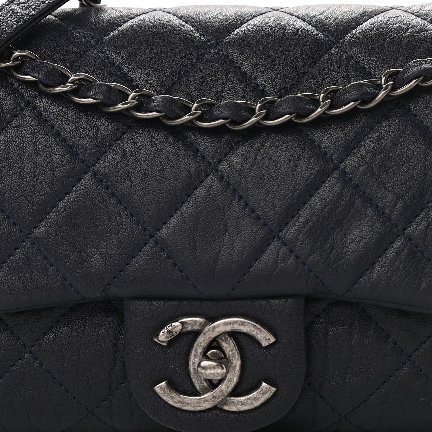 Sheepskin Quilted Medium Easy Flap Navy Blue