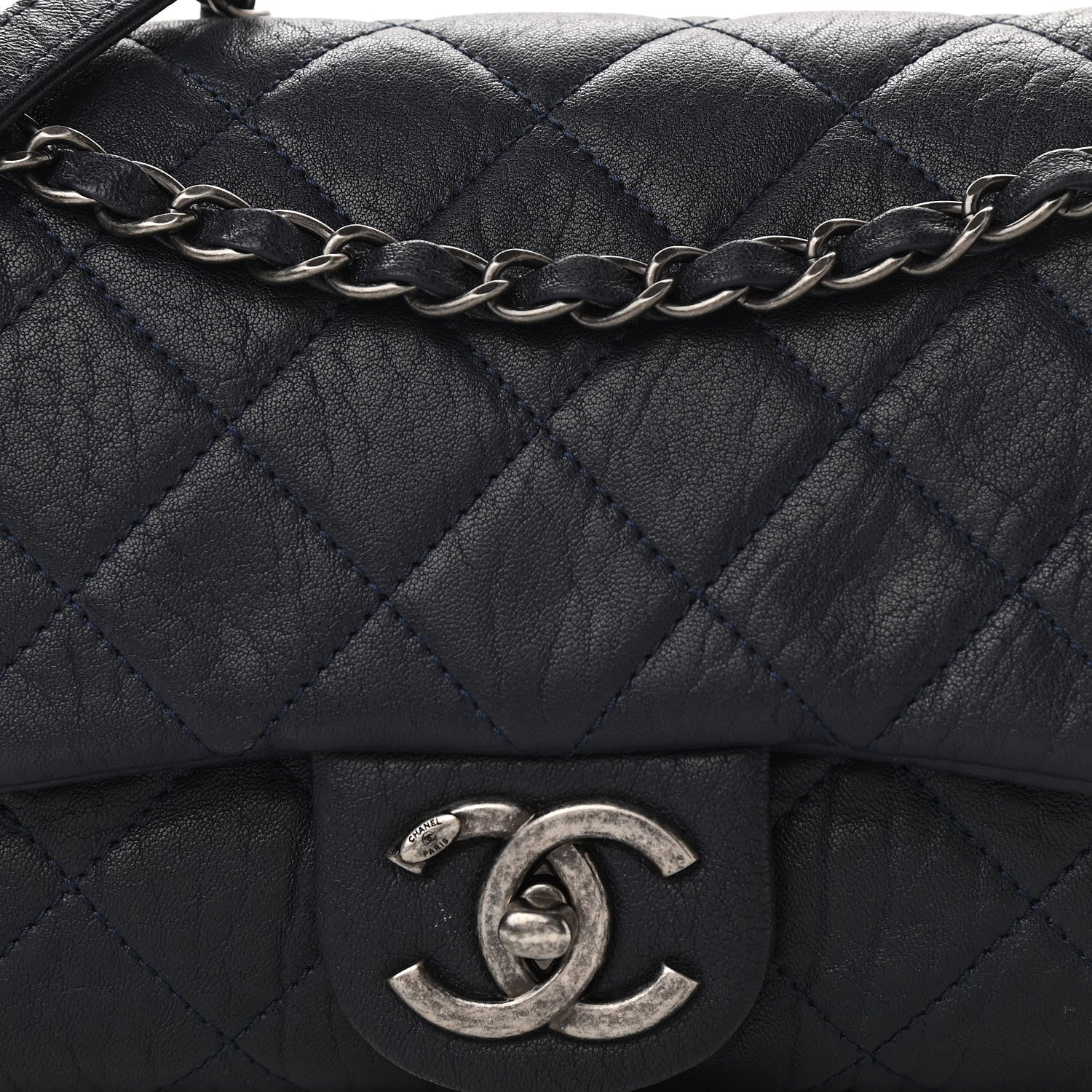 Chanel Sheepskin Quilted Medium Easy Flap Navy Blue 8 of 11