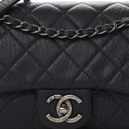 Chanel Sheepskin Quilted Medium Easy Flap Navy Blue 8 of 11