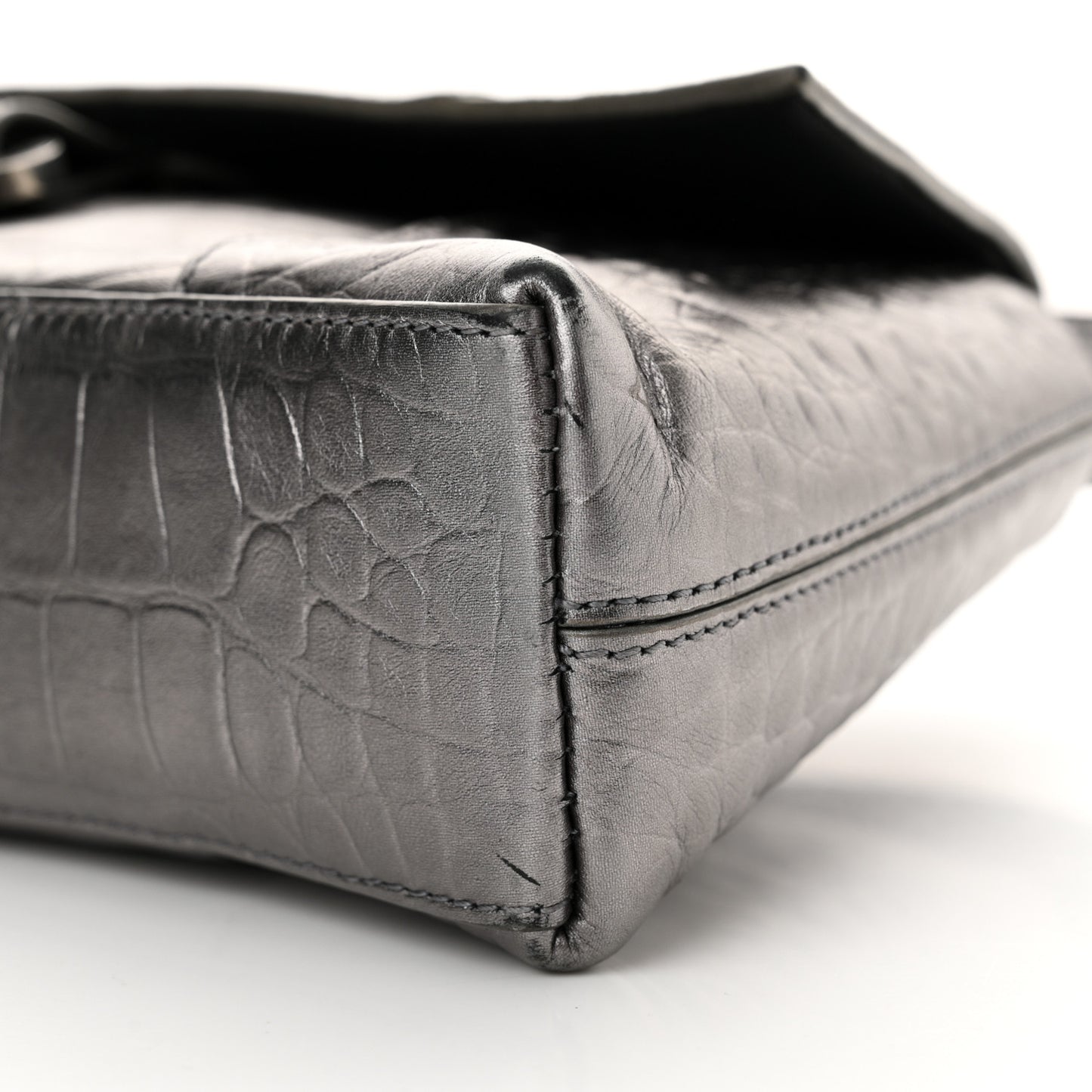 Metallic Calfskin Crocodile Embossed XS Downtown Shoulder Bag Silver