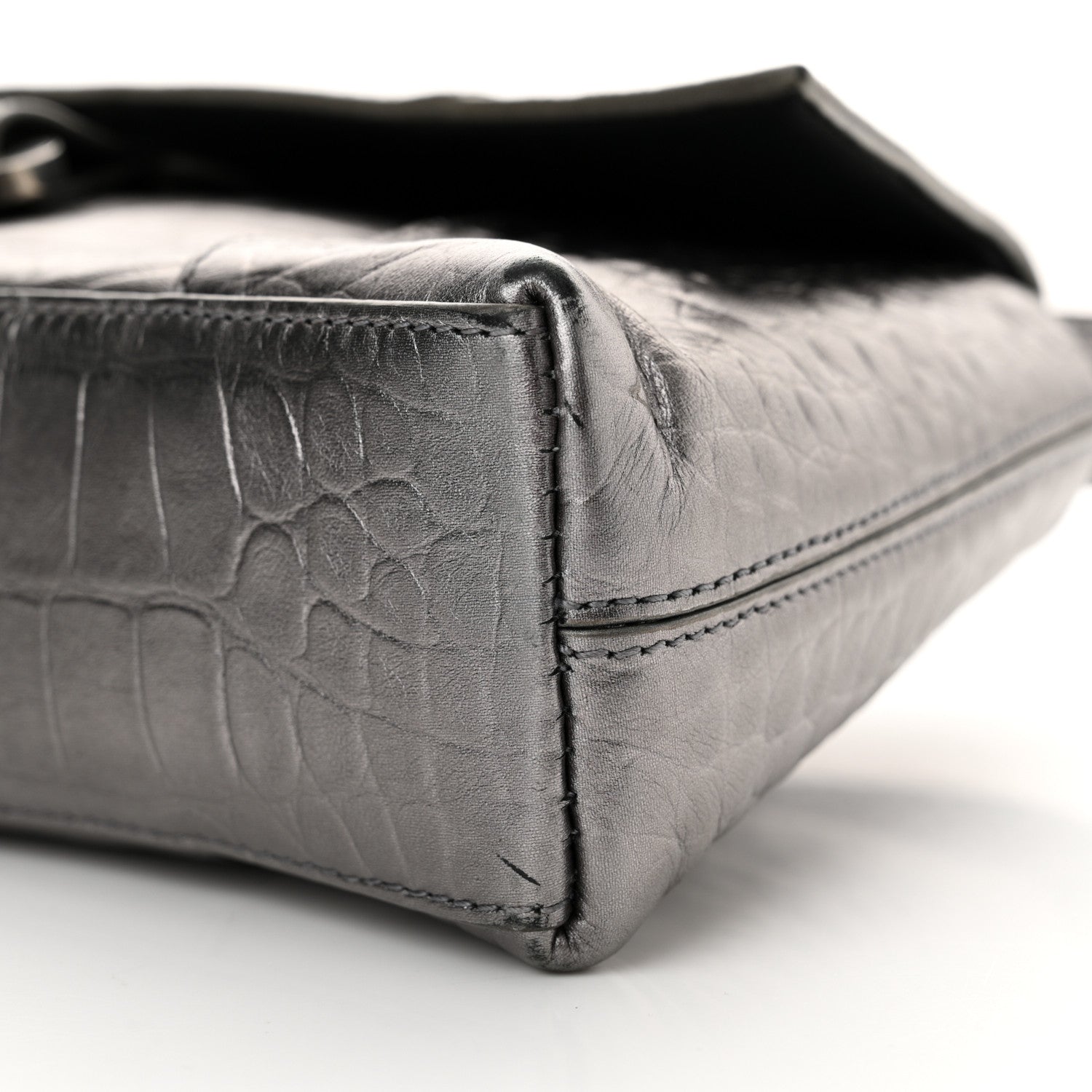 Balenciaga Metallic Calfskin Crocodile Embossed XS Downtown Shoulder Bag Silver 11 of 15