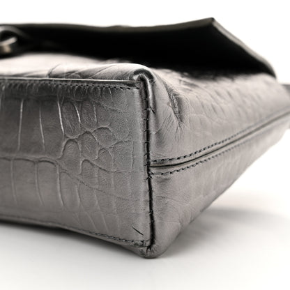 Balenciaga Metallic Calfskin Crocodile Embossed XS Downtown Shoulder Bag Silver 11 of 15