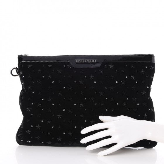 Lambskin Velvet Star Studded Clutch Wristlet Bag Black
