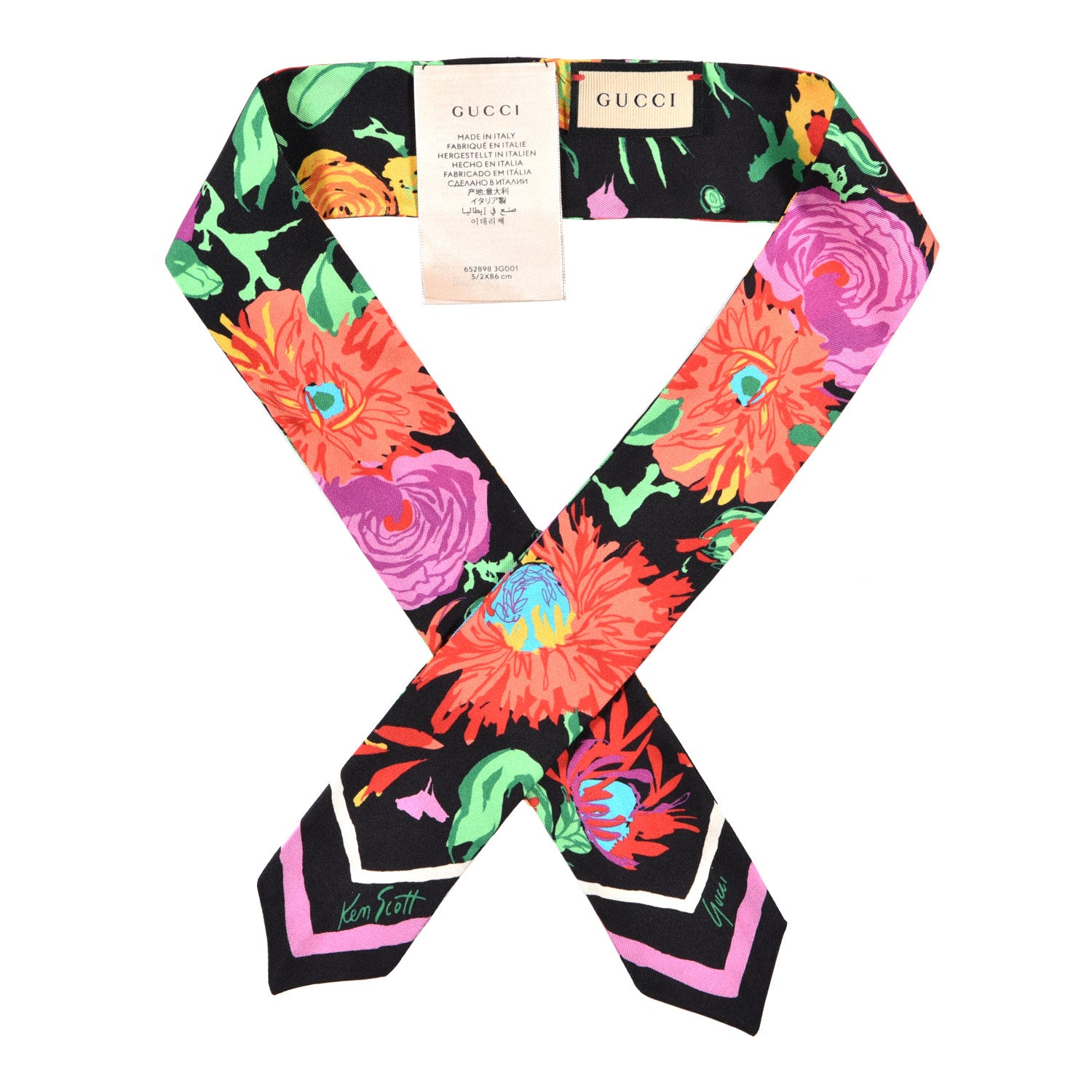 Gucci X KEN SCOTT Silk Twill Jennina Neck Bow Scarf Black Pink 1 of 3