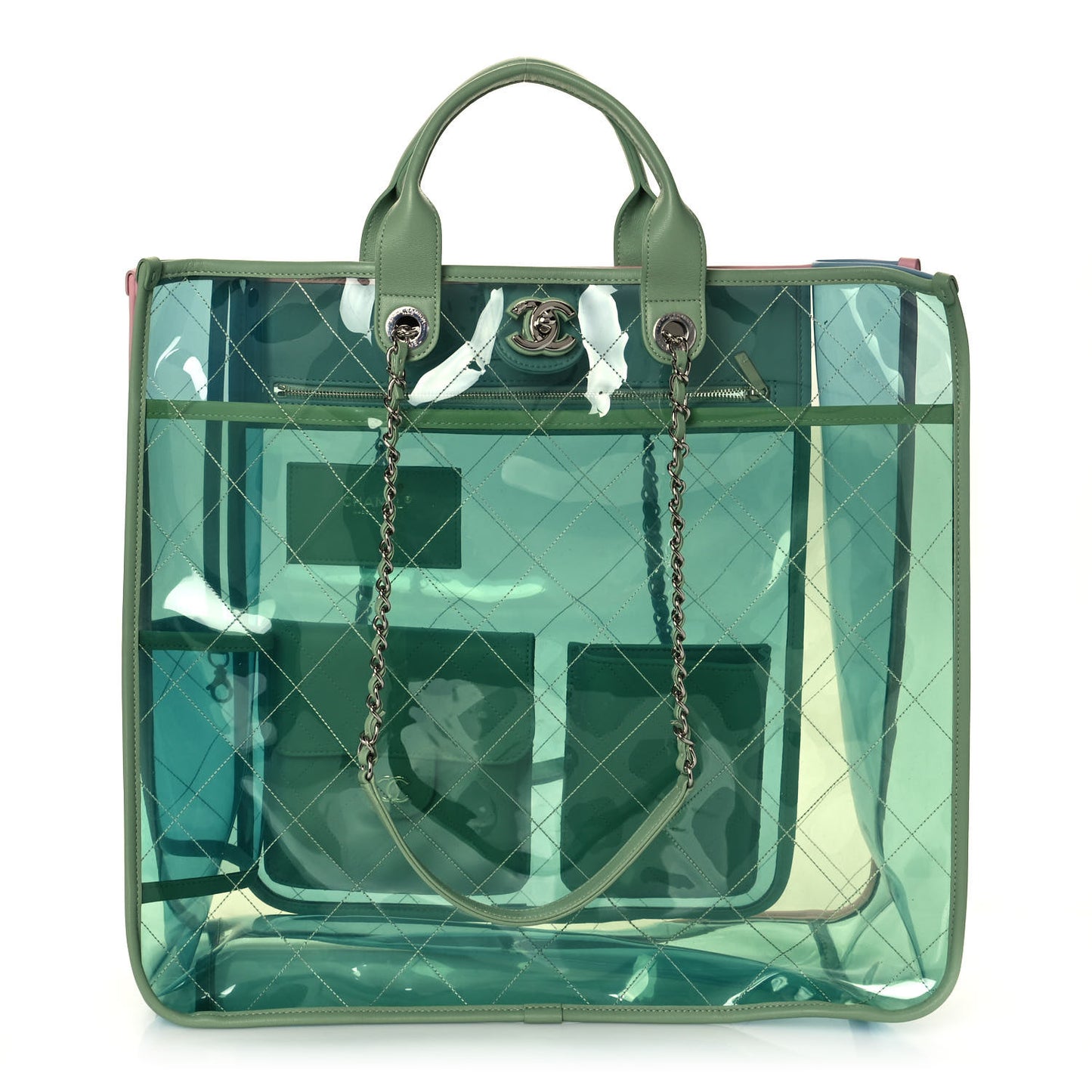 Lambskin PVC Quilted Large Coco Splash Shopping Bag Blue Green