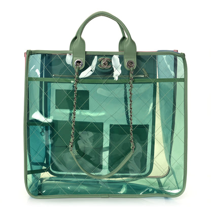 Chanel Lambskin PVC Quilted Large Coco Splash Shopping Bag Blue Green 1 of 11