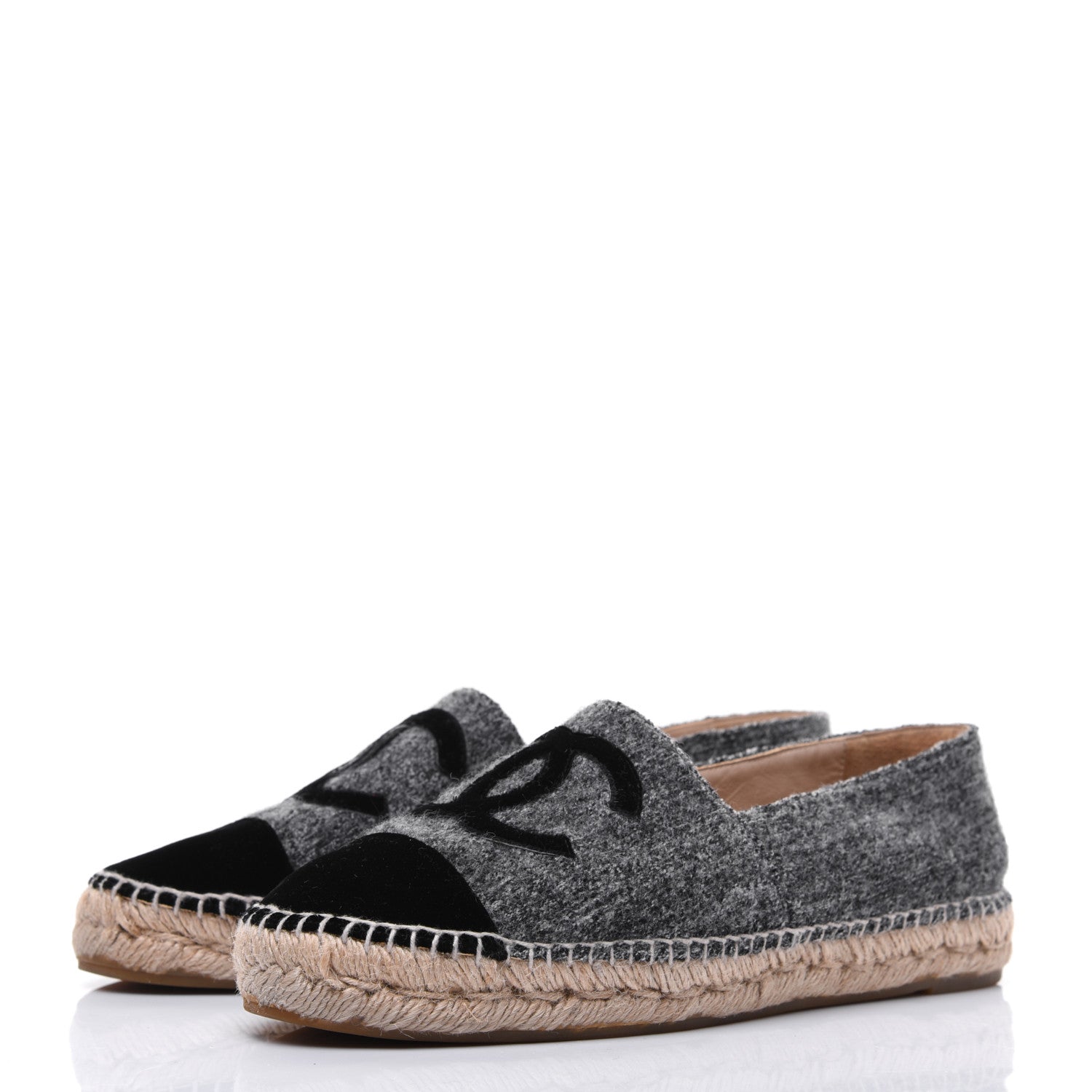 Chanel Tweed Velvet CC Espadrilles 41 Grey Black 3 of 18