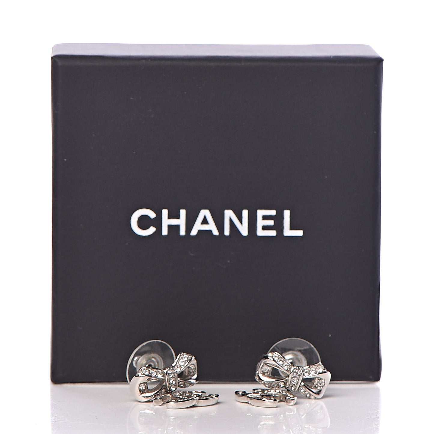 Crystal CC Bow Drop Earrings Silver