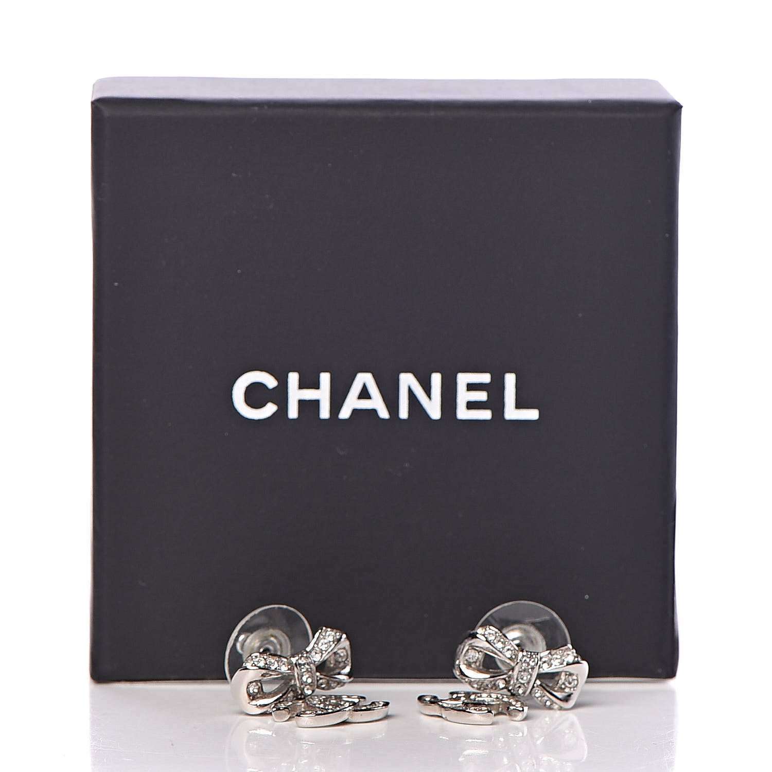 Chanel Crystal CC Bow Drop Earrings Silver 5 of 5