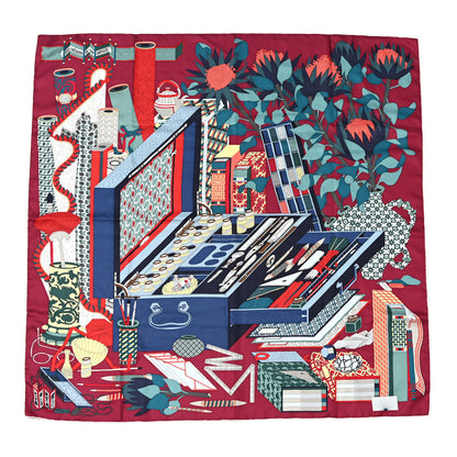 Hermes Silk Les Tresors D Un Artiste Scarf 90 Bordeaux Vert Blue 1 of 4