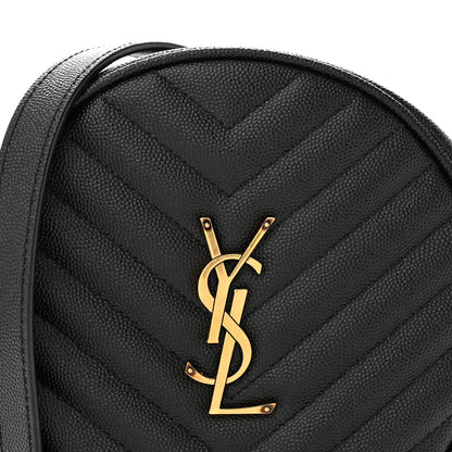 Saint Laurent Grain De Poudre Matelasse Chevron Quilted Round Vinyle Camera Bag Black 8 of 13
