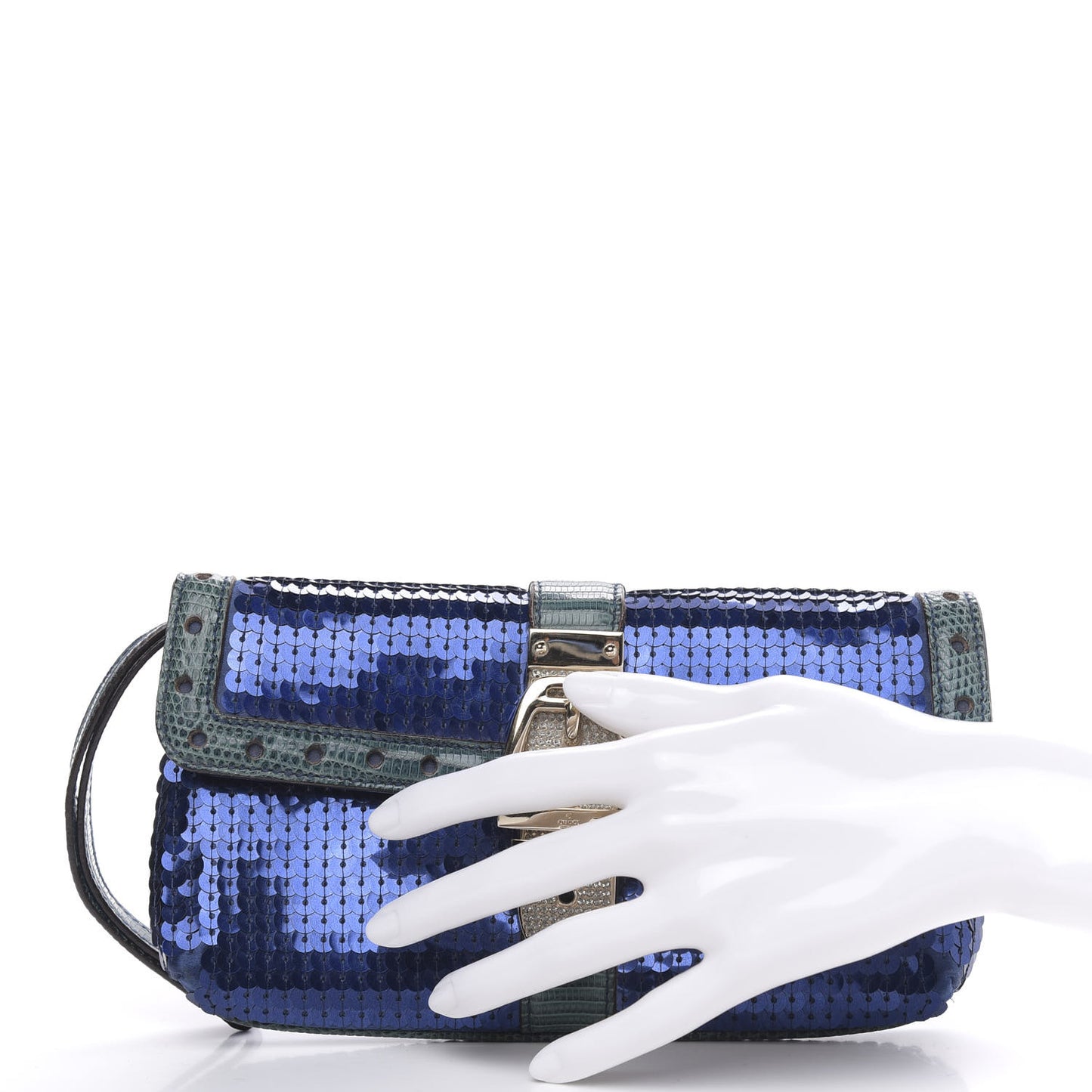 Sequin Lizard Crystal Wristlet Clutch Bag Blue