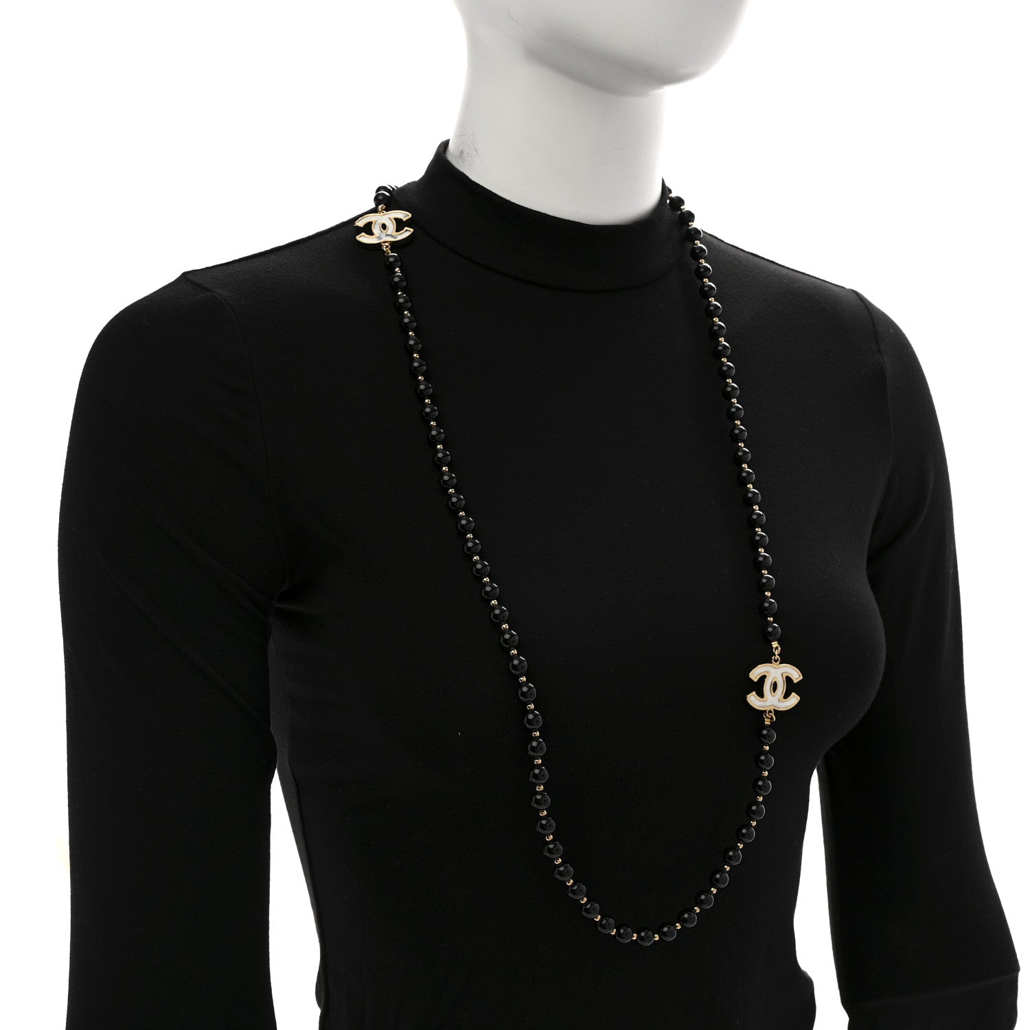 Chanel Enamel Beaded CC Necklace Black White Gold 2 of 6