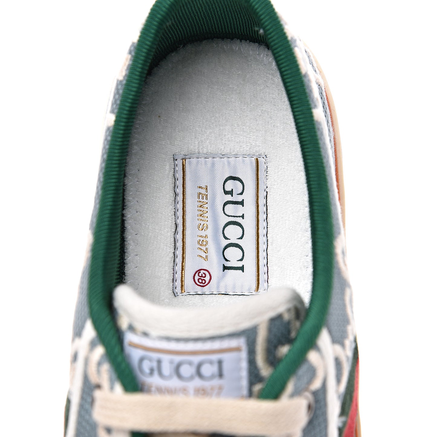 Cotton GG Monogram Web Womens 1977 Tennis Sneakers 38 Philod Ivory Mystic White