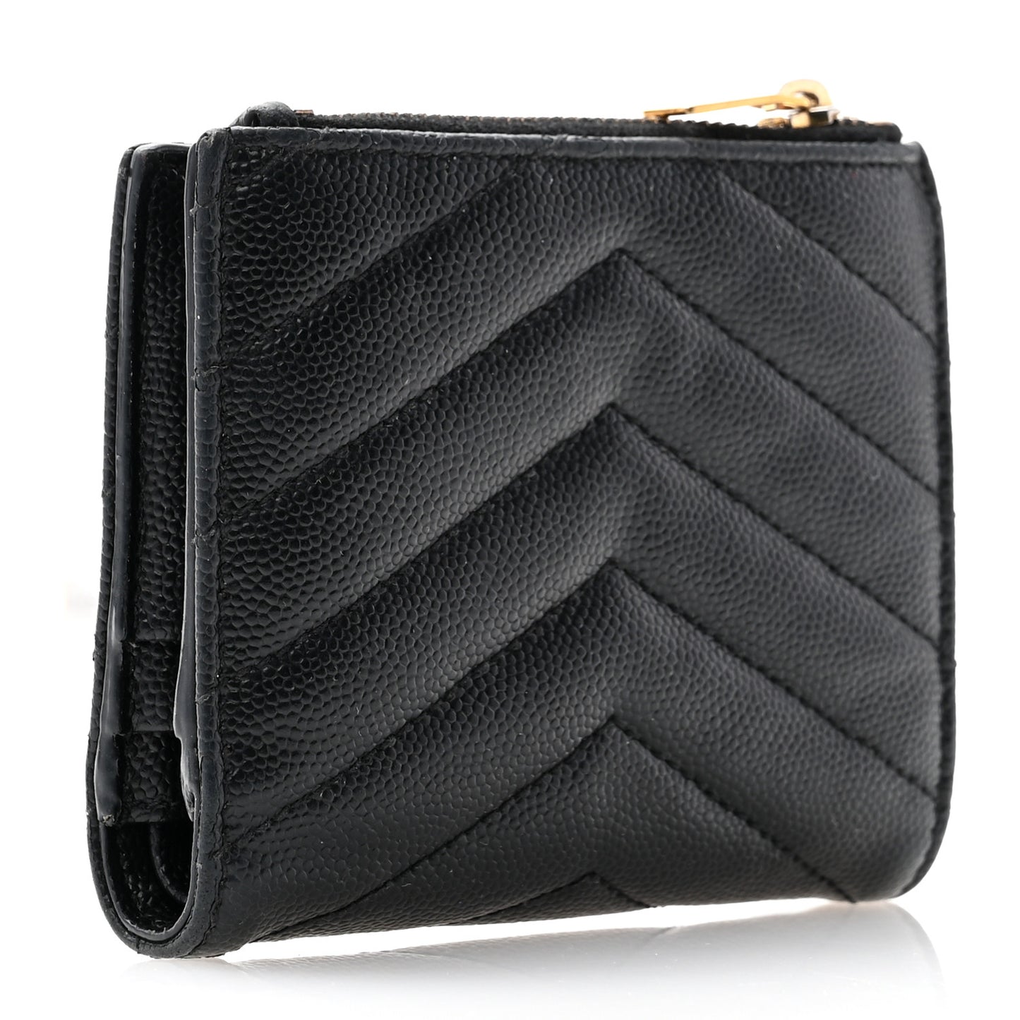 Grain De Poudre Matelasse Chevron Monogram Zipped Two-Part Wallet Black