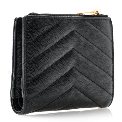 Saint Laurent Grain De Poudre Matelasse Chevron Monogram Zipped Two-Part Wallet Black 3 of 9