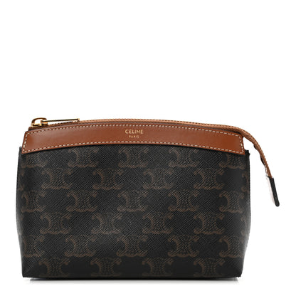 Celine Triomphe Canvas Calfskin Small Zipped Pouch Tan 1 of 8