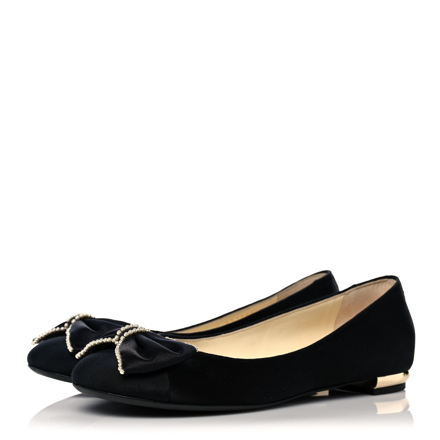 Chanel Satin Grosgrain Pearl Bow Ballerina Cap Toe Flats 38.5 Black 3 of 11
