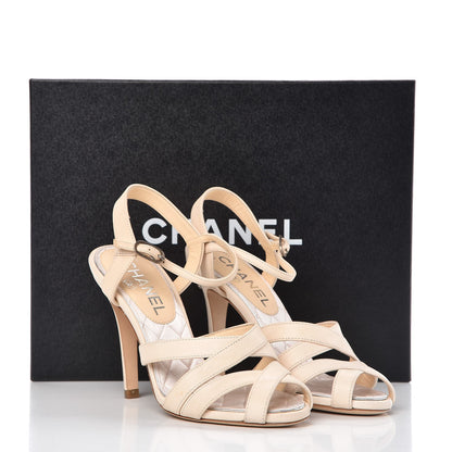 Chanel Lambskin Crystal CC Sandals 35 Ivory 9 of 11