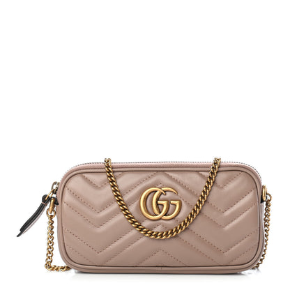 Gucci Calfskin Matelasse Mini GG Marmont Chain Crossbody Bag Porcelain Rose 1 of 8