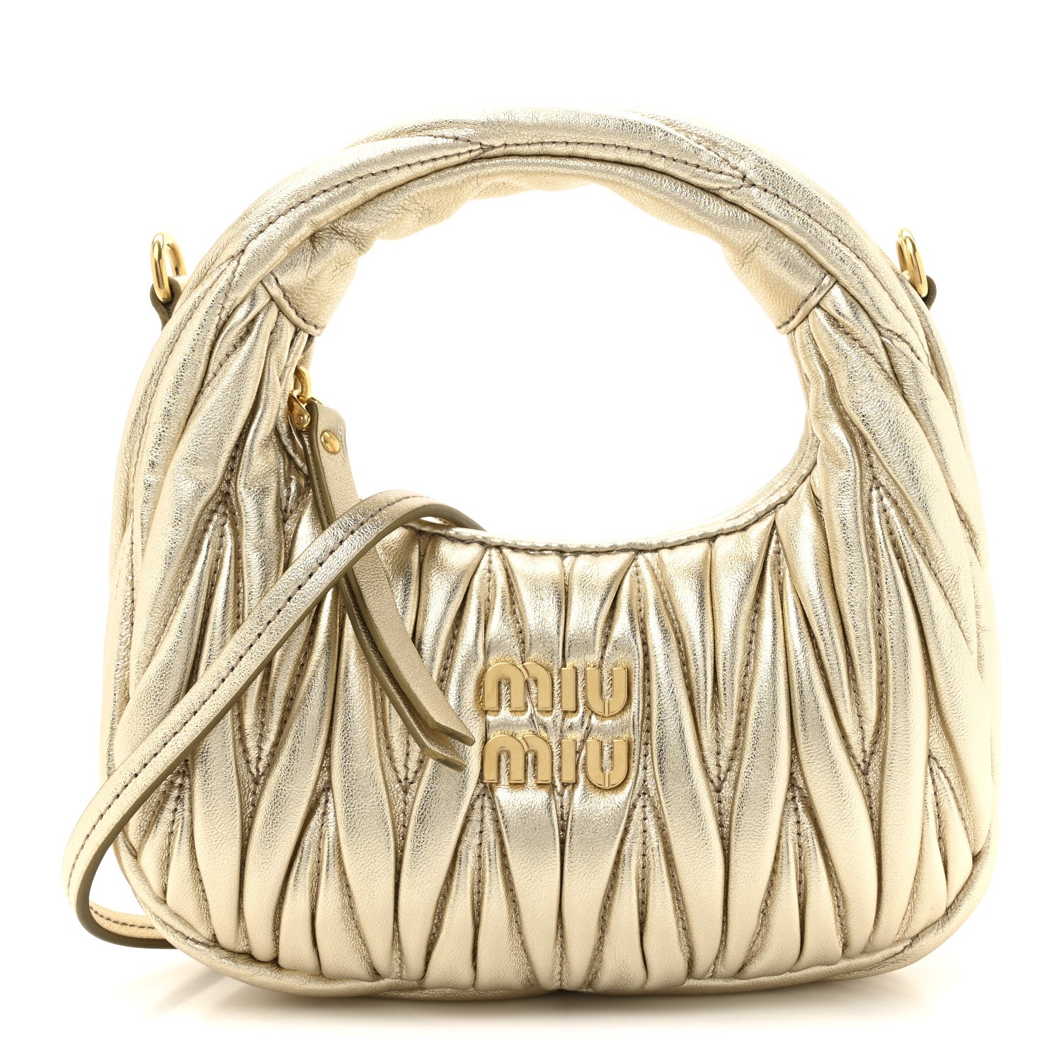 Miu Miu Metallic Nappa Matelasse Mini Wander Hobo Pirite 1 of 9