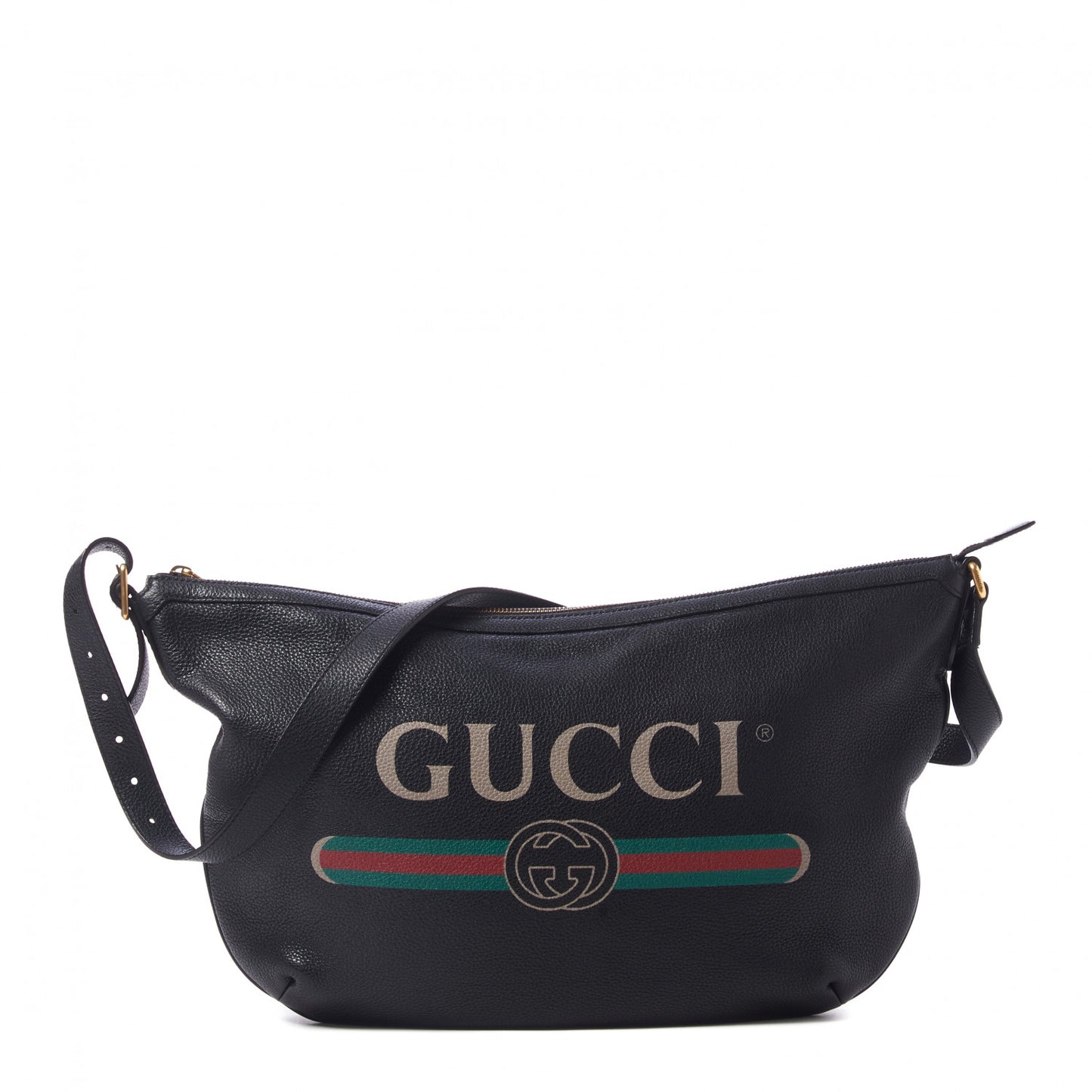 Grained Calfskin Logo Half Moon Hobo Black
