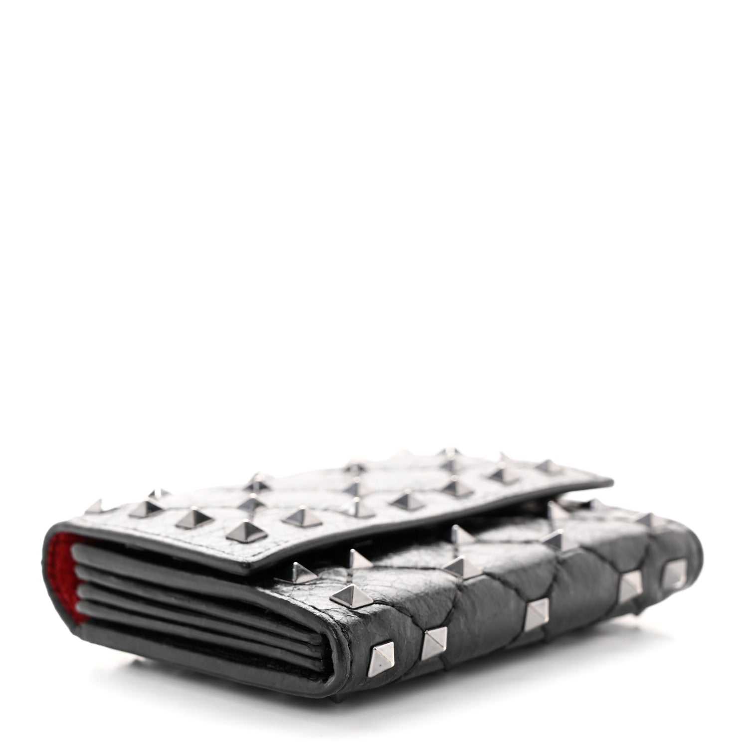 Valentino Garavani Craquele Nappa Rockstud Spike Bi-Fold Card Holder Black 4 of 6
