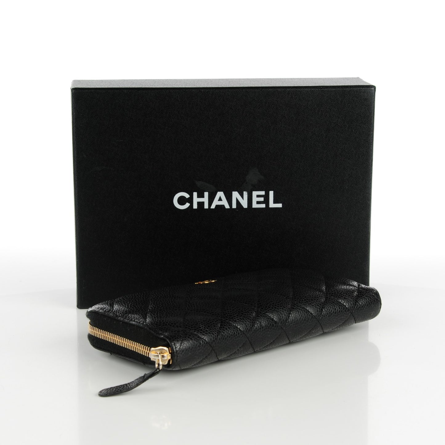 Caviar Quilted Large Gusset Zip Around Wallet Black