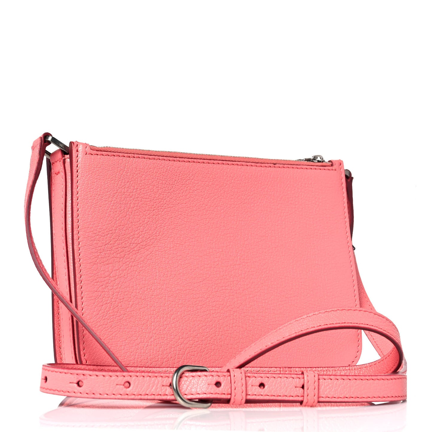 Grainy Goatskin Triple Zip Crossbody Bag Pink