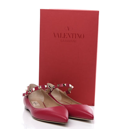Valentino Garavani Pebbled Calfskin Rockstud Ankle Strap Ballerina Flats 38.5 Deep Fuxia 9 of 9