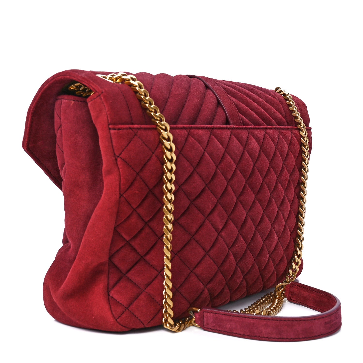 Saint Laurent Suede Mixed Matelasse Tri-Quilt Large Monogram Envelope Satchel Red 3 of 13