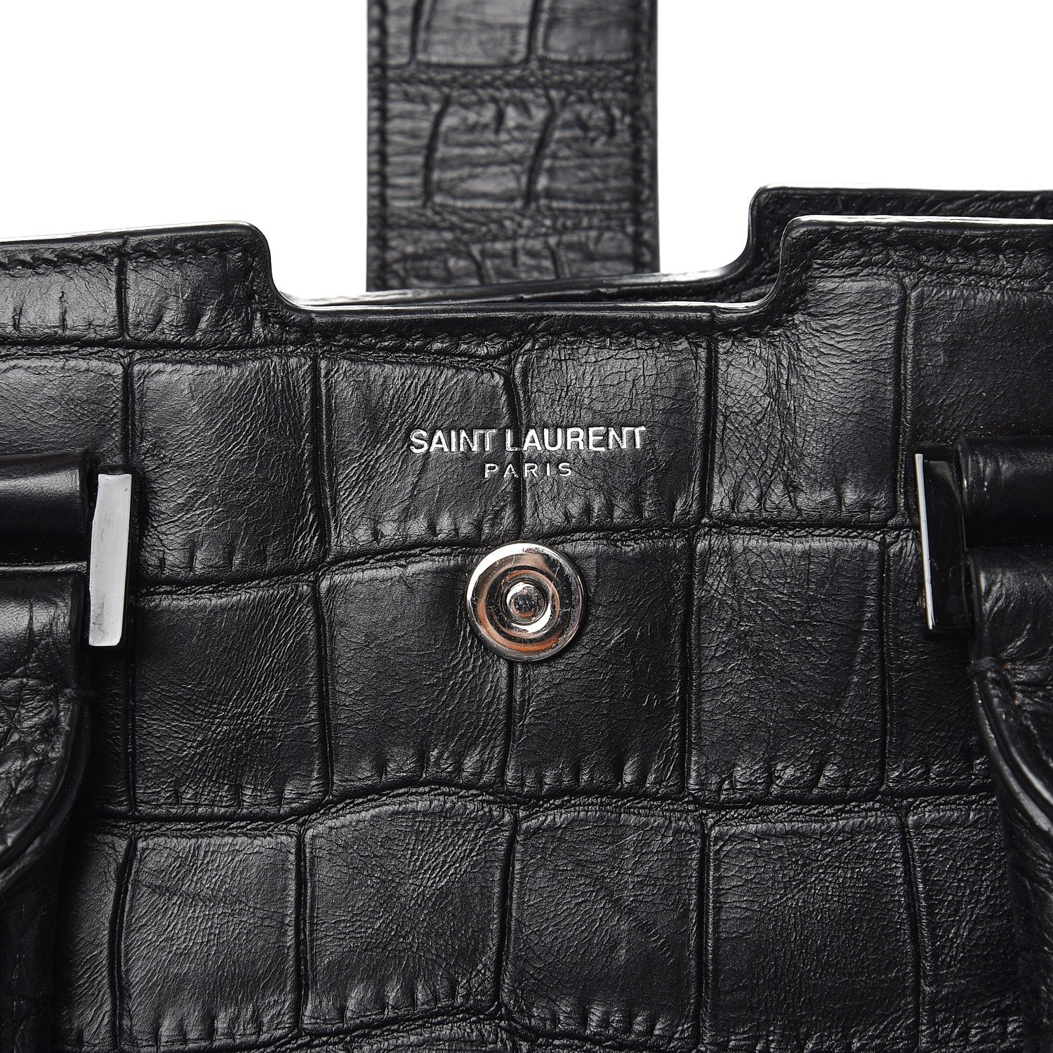 Saint Laurent Calfskin Crocodile Embossed Small Monogram Cabas Black 7 of 8