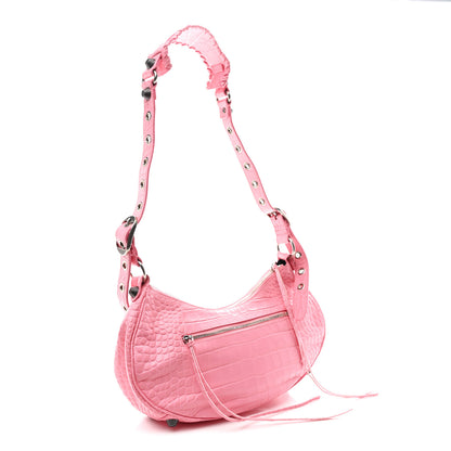 Balenciaga Extra Supple Calfskin Crocodile Embossed Small Le Cagole Shoulder Bag Sweet Pink 3 of 10