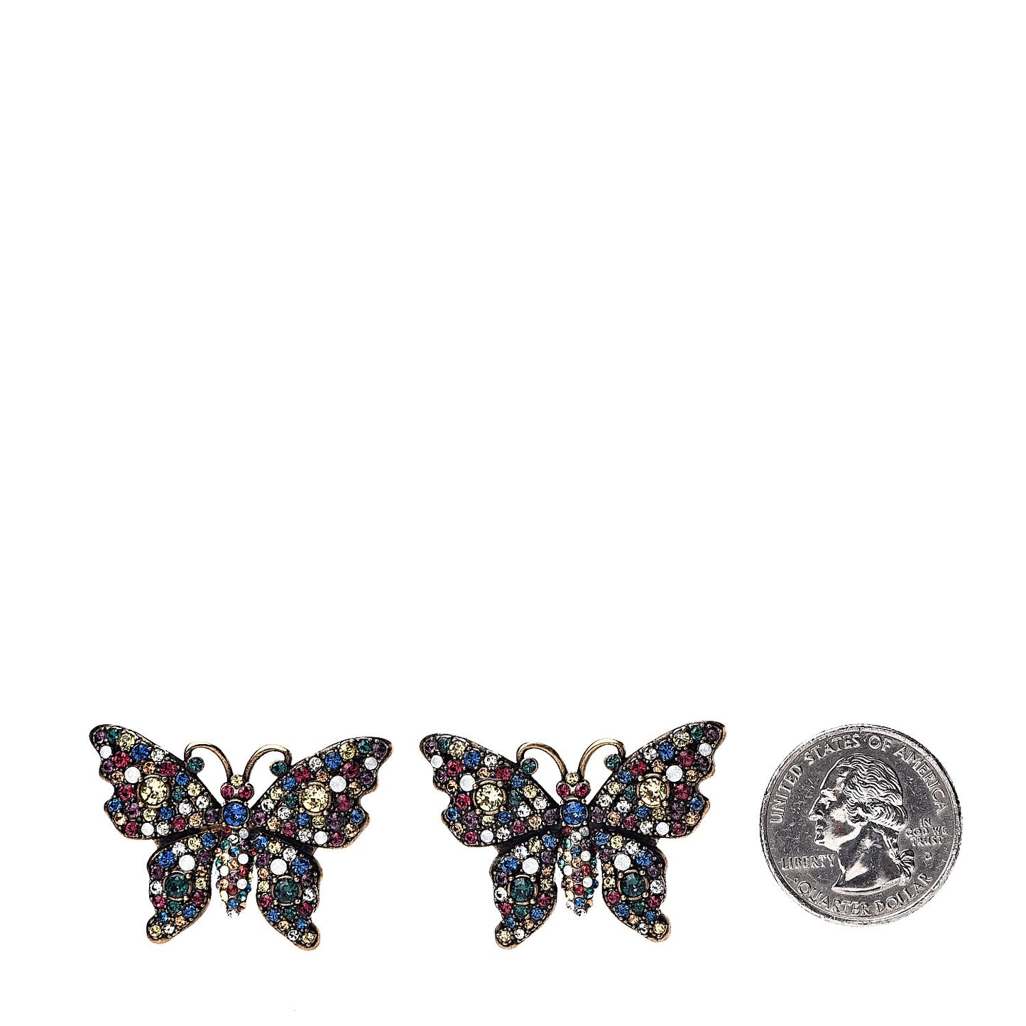 Metal Crystal Butterfly Stud Earrings Aged Gold Multicolor