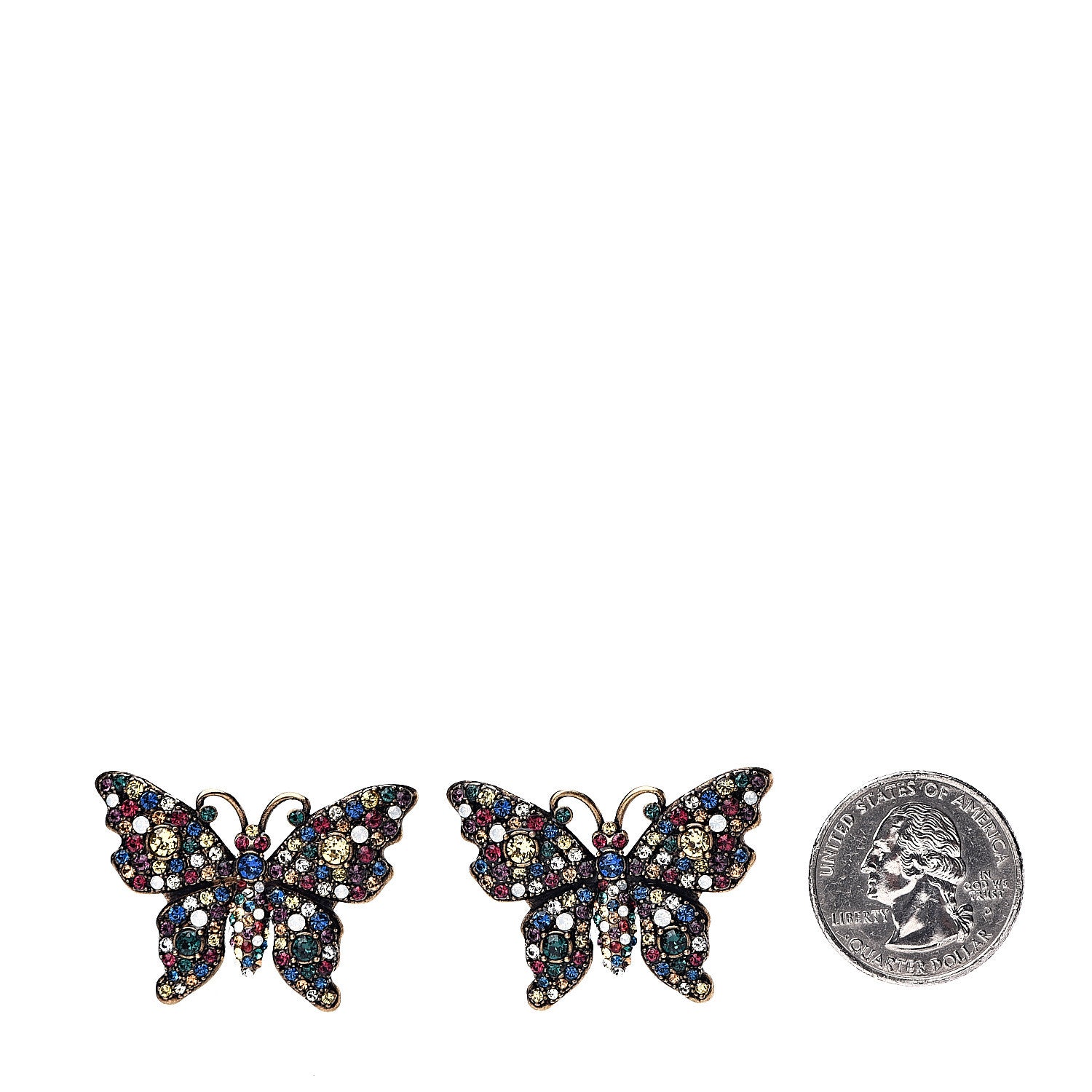 Gucci Metal Crystal Butterfly Stud Earrings Aged Gold Multicolor 2 of 3
