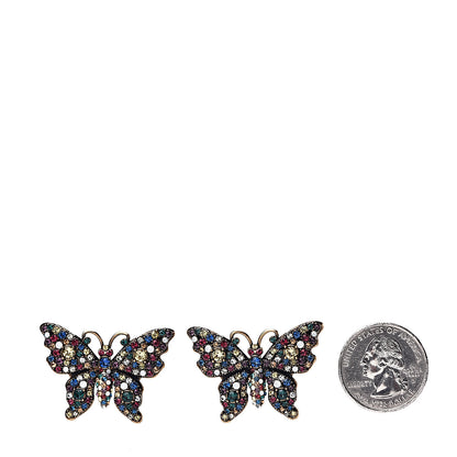 Gucci Metal Crystal Butterfly Stud Earrings Aged Gold Multicolor 2 of 3