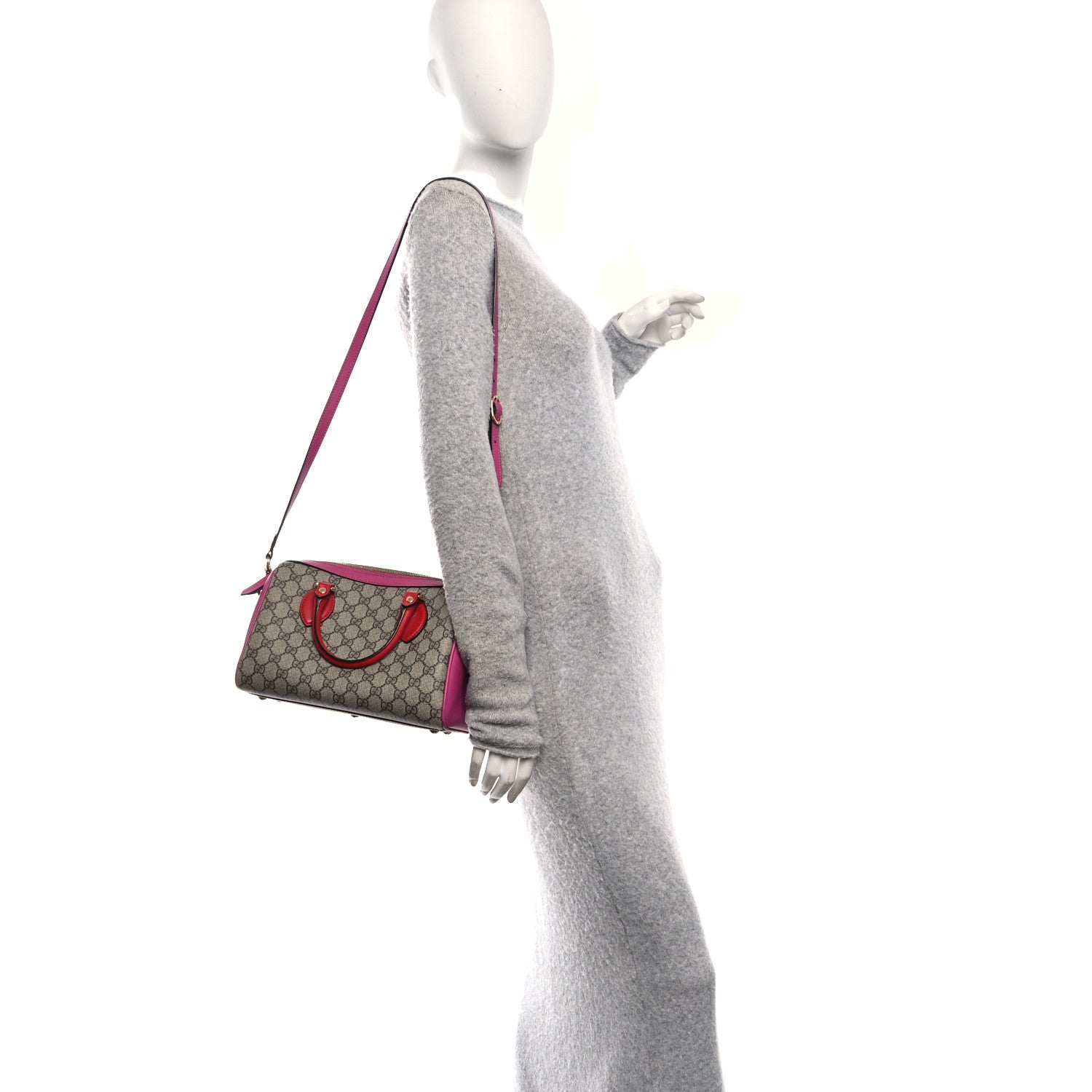 Gucci GG Supreme Monogram Moon Calfskin Small Boston Beige Ebony Hibiscus Red New Rosette 2 of 12