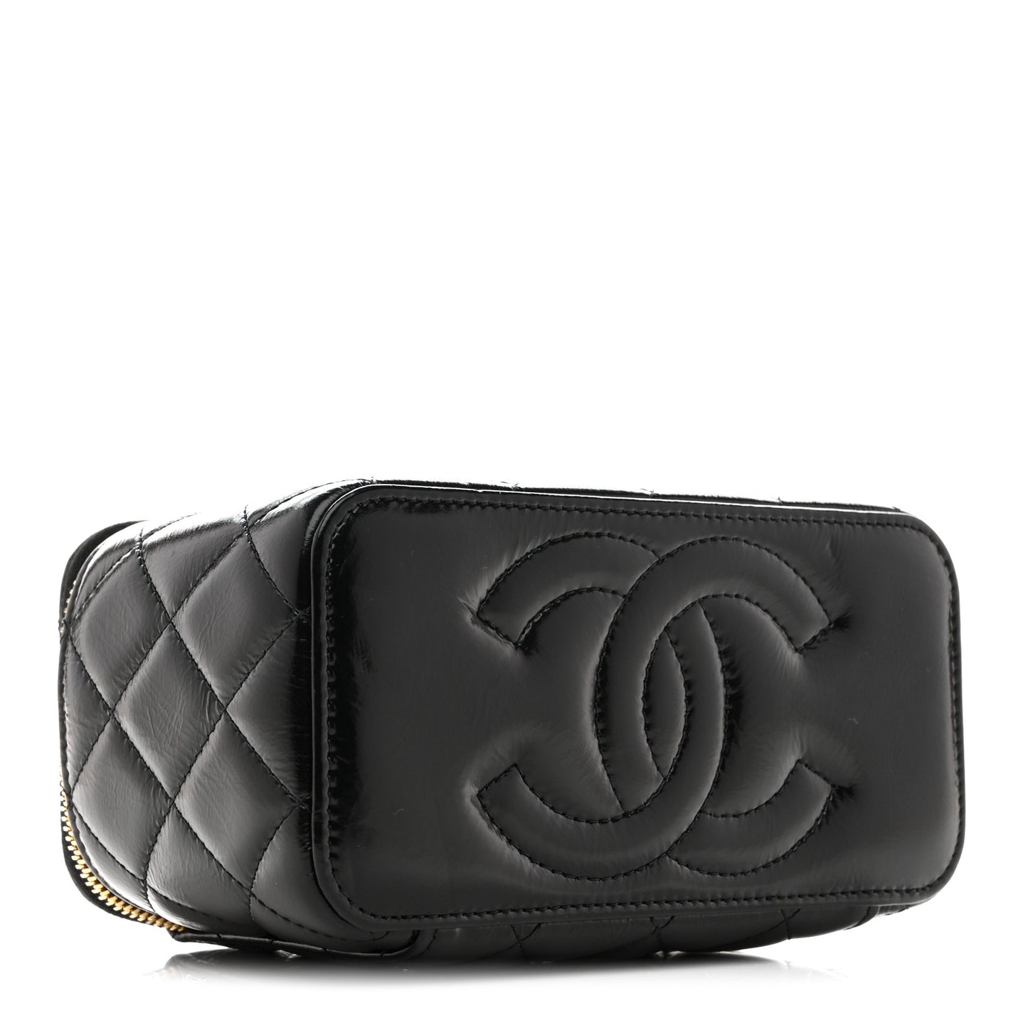 Shiny Lambskin Quilted Small Vanity Case With Chain Black