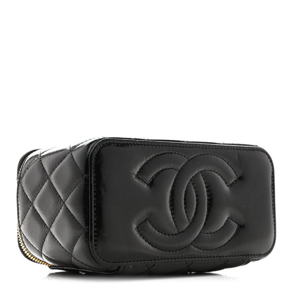 Chanel Shiny Lambskin Quilted Small Vanity Case With Chain Black 4 of 11