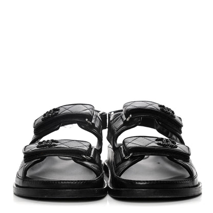 Chanel Lambskin Velcro Dad Sandals 36 Black 2 of 15