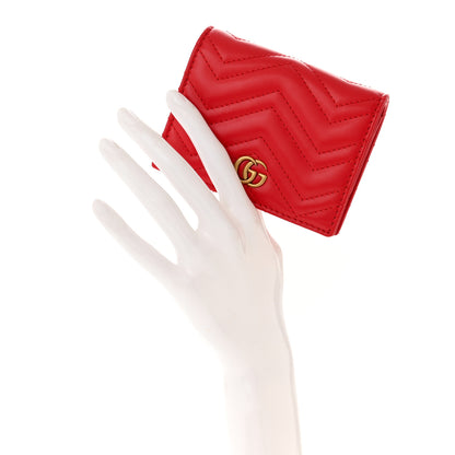 Gucci Calfskin Matelasse GG Marmont Card Case Wallet Hibiscus Red 2 of 8