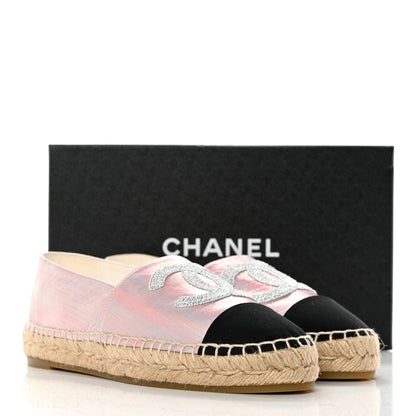 Chanel Laminated Lambskin Grosgrain Embroidered CC Espadrilles 40 Pink Silver Black 9 of 9